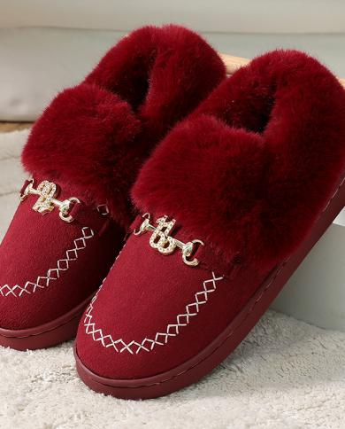 Winter Women Cotton Shoes New Ware Plush Womens Shoes Retro Flat Casual Slip On Lazy Shoes Plus Size Fluffy Indoor Hous