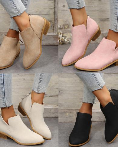 Autumn Women Retro New Plus Size Ankle Boots Casual Flats Back Zipper Wome Shoes Female Pointed Toe Low Heels Short Boot