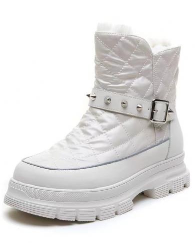 Botas de neve femininas 2022 novos rebites botas de tornozelo de inverno sapatos de algodão para mulheres botas à prova dágua c