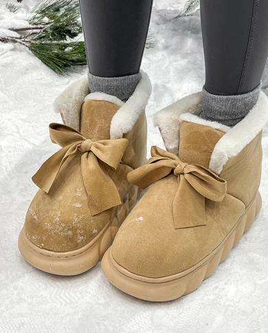 Botas femininas de neve 2023 botas de cano curto de pelúcia quentinhas e fofas sem salto na plataforma, inverno macio e confortá