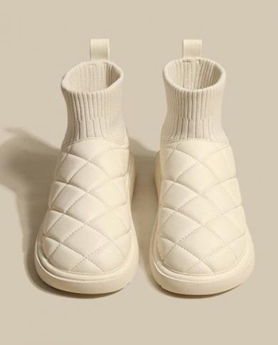2023 botas femininas botas de inverno quentes de pelúcia malha esticada botas femininas casuais antiderrapantes botas de neve mo
