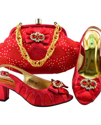 Hot Selling Red Color Italian Design Shoes With Matching Bag High Quality African Nigeria Bag And Shoe Set For Party In 