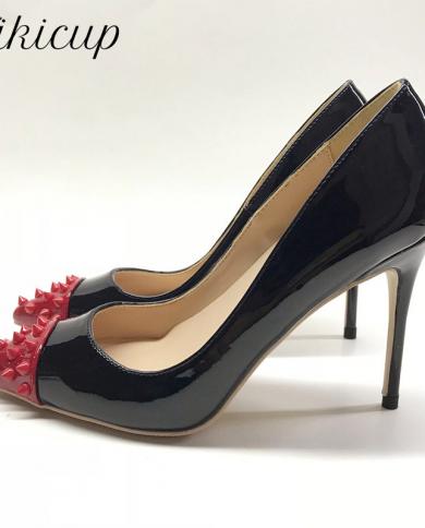 حذاء Tikicup Revits بمقدمة مدببة للنساء من الجلد اللامع حذاء بكعب عالٍ 81012 سنتيمتر مخصص الانزلاق على أحذية الحفلات أحذية L