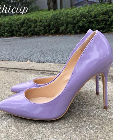 حذاء نسائي من Tikicup أرجواني فاتح براءات الاختراع بمقدمة مدببة حذاء نسائي سهل الارتداء بكعب عالٍ 12108 سنتيمتر