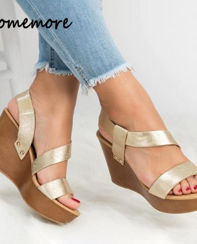 Comemore Women Sandals Wedge Summer Platform Sandals 2023 Causal Slip On Concise Fashion Wedges Heels Solid Open Toe Lad