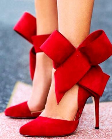 Comemore  Stilettos Summer Large Size 43 Bow Luxury High Heels Sandals Ladies Black Red Party Pumps Dress Woman Shoes Mu
