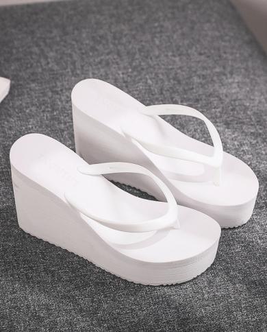 Comemore Women Summer Shoes Woman  Wedge Rubber Flip Flops Heeled Mules Candy Colors Platform Female Beach Slippers Whit