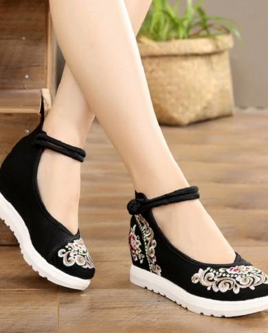 Comemore Women Red Summer Footwear Ankle Strap Spring Autumn Pumps China Beijing Embroiders Wedges Heels 2022 Buckle Clo