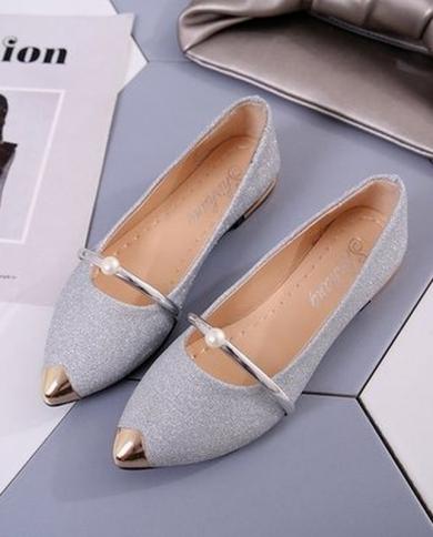Comemore 2022 Spring Summer Womens Shoes Pointed Flat Elegant Loafers Fashion Slip On Gold Silver Women Footwear Free S
