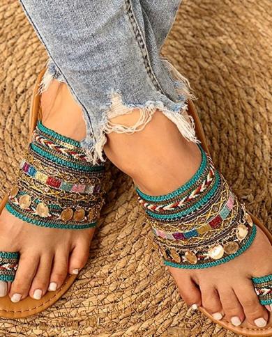 Comemore Women Shoes Summer Greek Style Boho Ladies Flat Slippers Casual Breathable Flip Flops Beach Women Sandals Free 