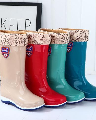 Comemore Rainshoes Womens Rain Shoes High Rain Boots Antislip Galoshes Rubber Boots 2022 Plush Warm Shoe Winter Free Sh