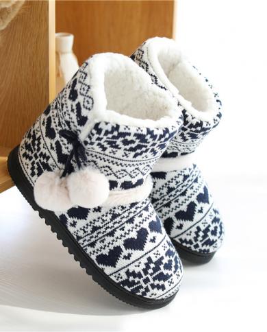 Comemore Weave Plush Slides 2022 Winter Fur Home Boots Slippers Women Warm Cotton Flat Platform Indoor Shoes Women Cozy 