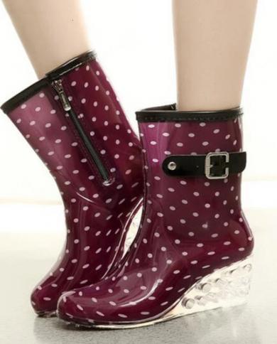 Comemore 2022 Women Rain Boots Waterproof Transparent Heel Ankle Booties Rubber Woman Water Shoes Wedge High Heels Free 