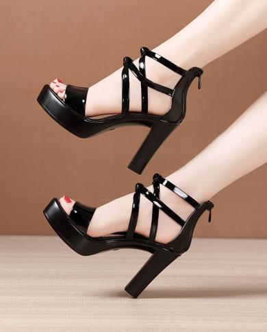 Comemore Plus Size 42 43 Block Heel Platform Red Sandals 2022 Summer High Heels Women Wedding Shoes Fashion Pumps Free S