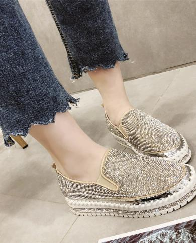 Comemore New  Rhinestone Fashion Espadrilles Platform Punk Shoes Woman Gothic Creepers Flats Ladies Loafers Crystal Loaf