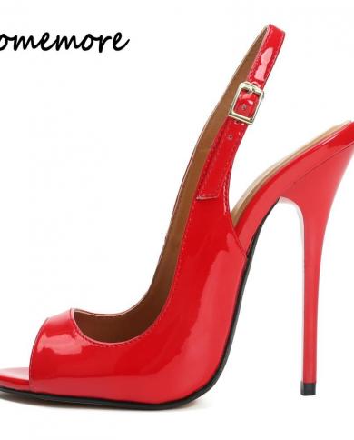 Comemore Peep Toe Summer Sandals Women Striptease Shoes 2023 Elegant Large Size 48 Black Red High Heels  Wedding Party P