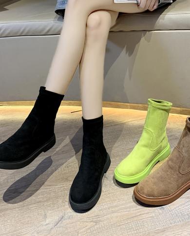 Comemore Sock Boots Womens Shoes Booties Woman Low Heel Flat Luxury Autumn Ladies Ankle Short Boot 2022 New Black Free 