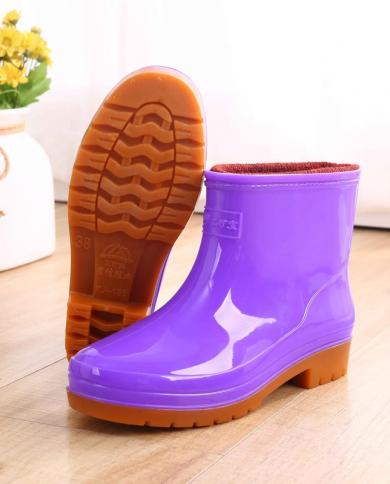 Comemore Plush Rain Boots Womens Short Rain Shoes Waterproof Warm Antislip Rubber Shoe Winter Booties Woman 2022 Free S