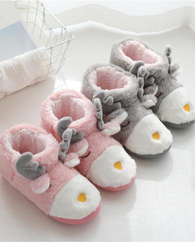 Comemore 2022 Winter Home Cotton Shoes Christmas Fawn Home Plush Warm Comfortable Slippers Christmas Indoor Chunky Boots
