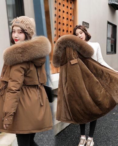 Women Parka Fashion Long Coat Wool Liner Hooded Parkas 2022 New Winter Jacket Slim With Fur Collar Warm Snow Wear Padded