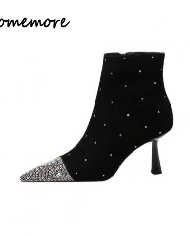 Comemore Winter 2023 Luxury Women High Heel Boots Glitter Rhinestone Nightclub Elegant Woman Heeled Shoes Black Ladies H