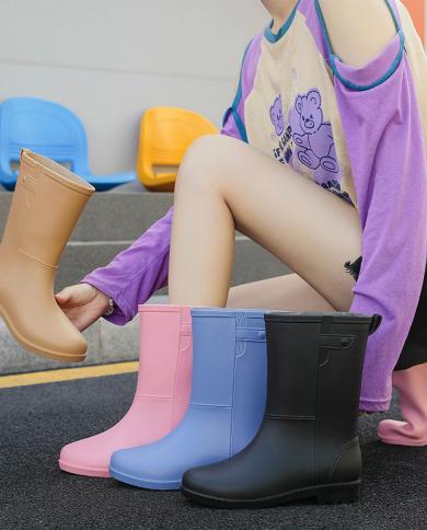 Comemore 2022 New Rain Shoes Female Fashion Rubber Women High Waterproof Anti Slip Calf Rainboots New Velvet Galoshes Wa
