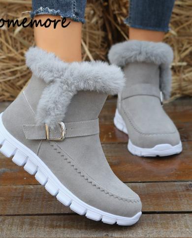 Comemore Womens Thick Fur Snow Boots Faux Suede Ankle Booties Woman Fashion Casual Plush Warm Winter Shoes 2022 Botas M