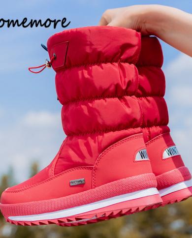 Comemore Women Red Snow Chunky Boots Platform Thick Plush Waterproof Non Slip Boot Fashion Woman Winter Shoes Warm Botas