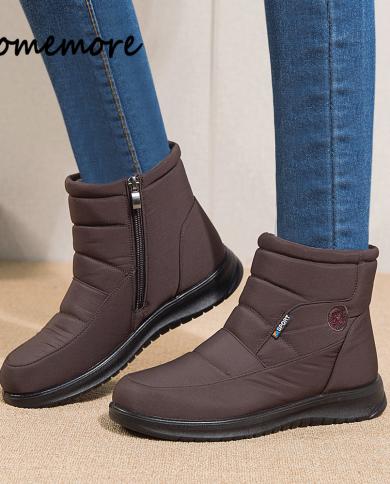 Comemore Women Warm Fur Short Snow Boots Waterproof Flat Furry Zipper Boot Ankle Winter 2023 Black Womens Shoes Comfort