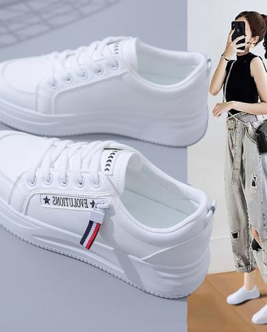 Comemore 2022 New Spring Womens Flat Casual White Platform Sports Shoes Students Thick Bottom Sneakers Comfortable Foot