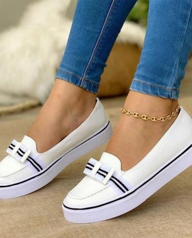 Comemore Womens Shoes 2022 Summer New Ladies Large Size 42 43 Round Toe Solid Color Daily Low Top Autumn Loafers Casual