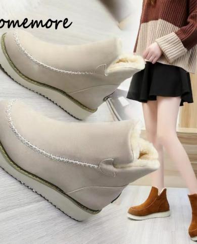 Comemore Winter Warm Ladies Cotton Fur Shoes Women Flats Non Slip Fashion Casual Comfortable Snow Ankle Boots Plus Size 