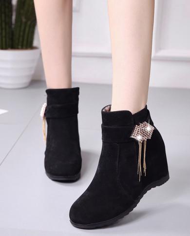 Comemore Fashion Women Winter Snow Boots Round Toe Female Wedges High Heels Womens Shoes Autumn 2022 Women Ankle Boot F