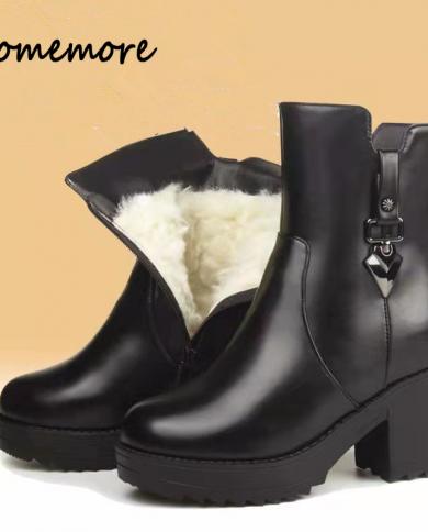 Comemore Black New In Ladies Fur Ankle Boots Leather Women Winter 2023 New Punk Gothic Shoes Furry Boot Platform Shoes W