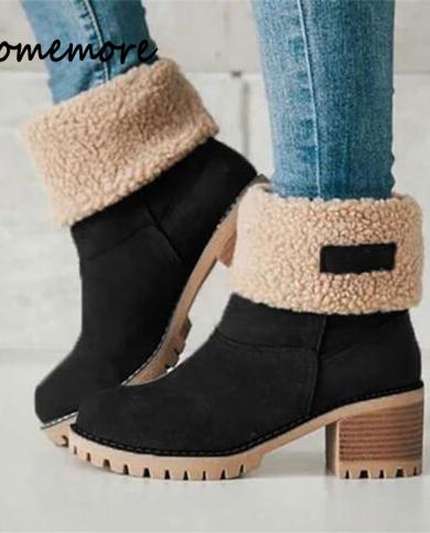Comemore Women Winter Fur Warm Snow Boots Ladies Warm Booties Ankle Boot Comfortable Shoes Plus Size 43 Casual Women Mid