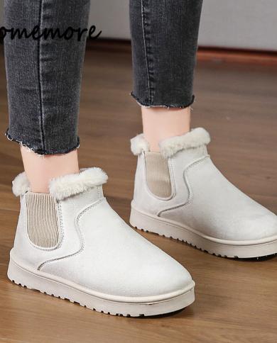 Comemore 2022 New Women Chelsea Fur Boots Thickening Plus Velvet Winter Fashion Warm Short Boot Womens Snow Cotton Shoe