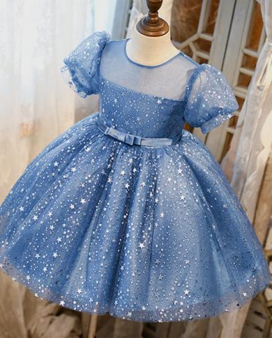 Lindo bebé niñas estrella vestido de lentejuelas noche malla princesa fiesta mostrar vestidos para niño niña 1 5 t niños vestido