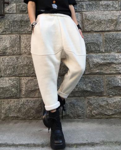  New Arrival Winter  Style Women Warmth Thicken Ankle Length Pants Casual Loose Elastic Waist Cotton Harem Pants W773pan