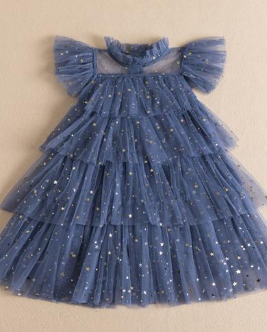 Summer Girls Ruffle Princess Dresses Sequin Shiny Cake Kidstulle Aline Cloth 38 Years Children Elegant Birthday Mesh Cos