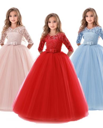 Girls Dress Embroidery Lace Flower Bridesmaid Dress Princess Dress Party Long Gown Xmas Pageant Party First Communion Ve