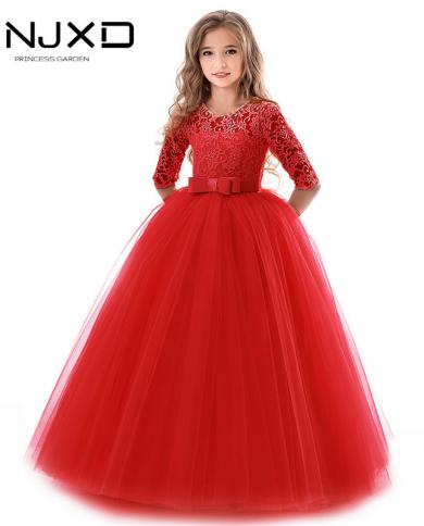 Red Christmas Dress New Year Girls Dress Wedding Birthday Party Evening Dress Prom Gowns Winter Long Sleeves Tulle Long 