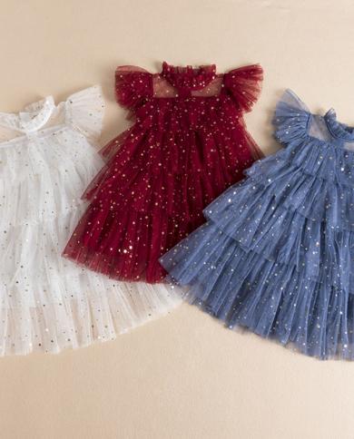 Cute Girls Sequin Princess Dress Little Girl Birthday Party Layered Costume 3 8 Ys Girls Summer Casual Mesh Clothes Girl