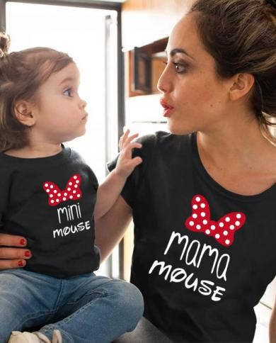 Girl Shirts Mini Mama Mouse Tshirt Family Matching Clothes Cotton Tops Tee Dots Mother And Daugther Mom Me Clothing 1pc 