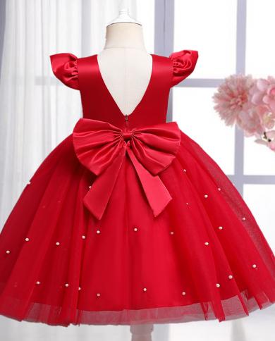 Summer Big Bow Baby Girl Dresses 1st Birthday Party Wedding Dress Toddler Embroidery Flower Princess Dresses Kid Clothes