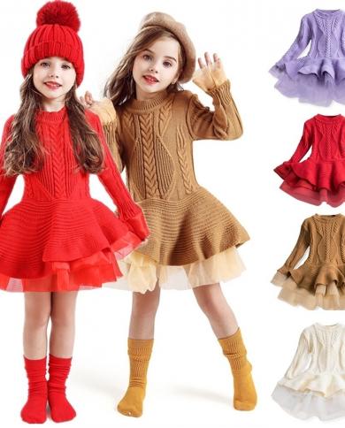 Autumn Girl Dress Long Sleeves Knitted Kids Girls Clothes Chidlren Baby Girl Clothing Casual Wear Tutu Xmas Party Dresse