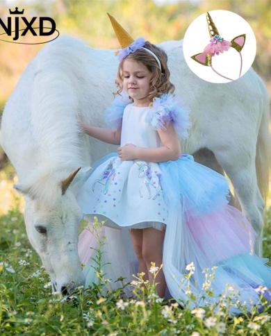 Rainbow Cake Girls Unicorn Dress Long Tail Train Dress Baby Girl Princess Birthday Party Ball Gown Kids Horse Clothes Ha