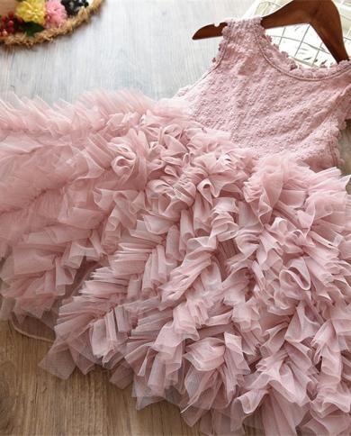 Girls Lace Dress Tutu Fluffy Cake Smash Outfits Elegant Princess Party Dress Girl Birthday Children Clothing 3 6 8ys Ves