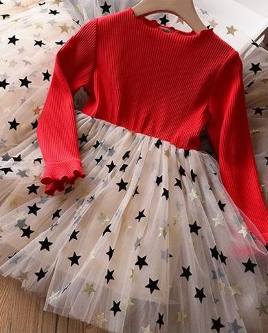 3 8 Anos Outono Meninas Vestidos Para Crianças Manga Comprida Inverno Roupa Casual Vestido de Aniversário Estrela Bebê Menina Fe