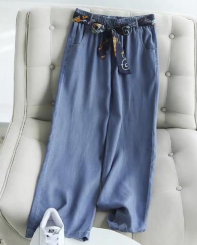  Summer New  Fashion Women Elastic Waist Loose Denim Pants Allmatched Casual Wide Leg Pants Female Jeans S912  Jeans