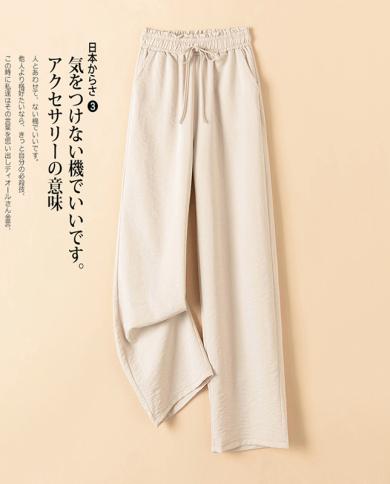  New Arrival Springautumn  Style Women Cotton Linen Long Pants Casual Loose Elastic Waist Wide Leg Pants W564pants  Ca